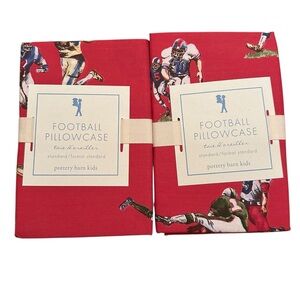 (2) Pottery Barn Kids Standard Pillowcase Red Football Theme